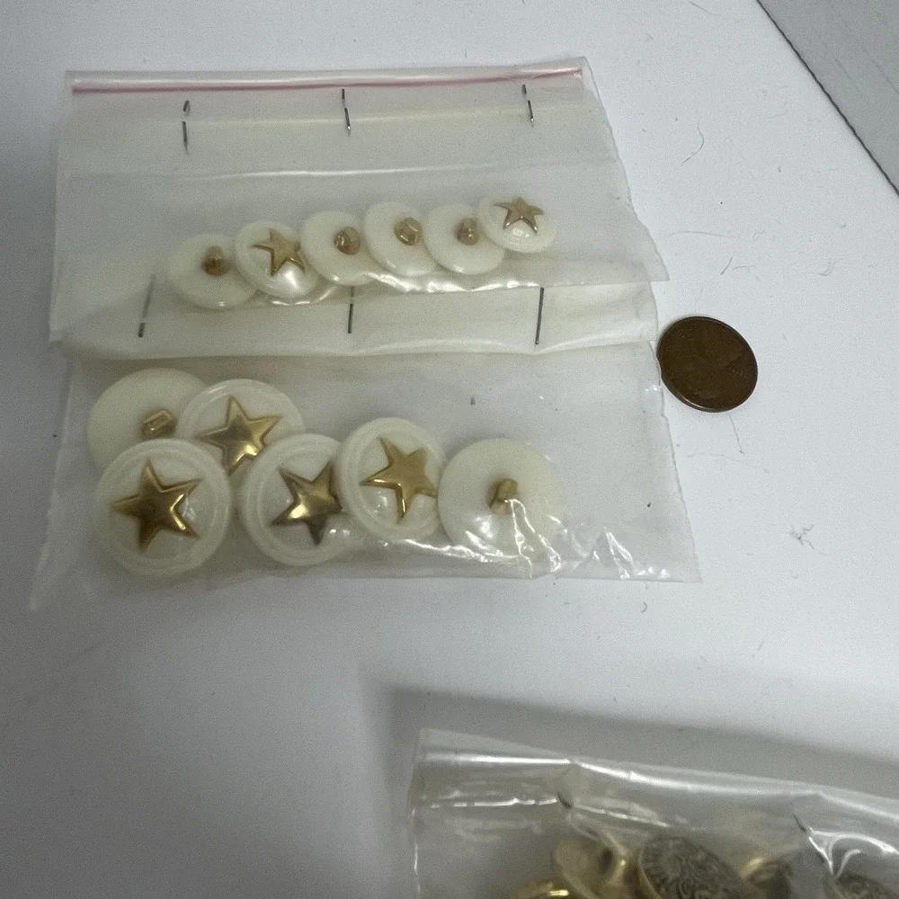 Lg Lot Vintage Gold Silver Tone Metal/Brass Buttons Shank Crafts Military White